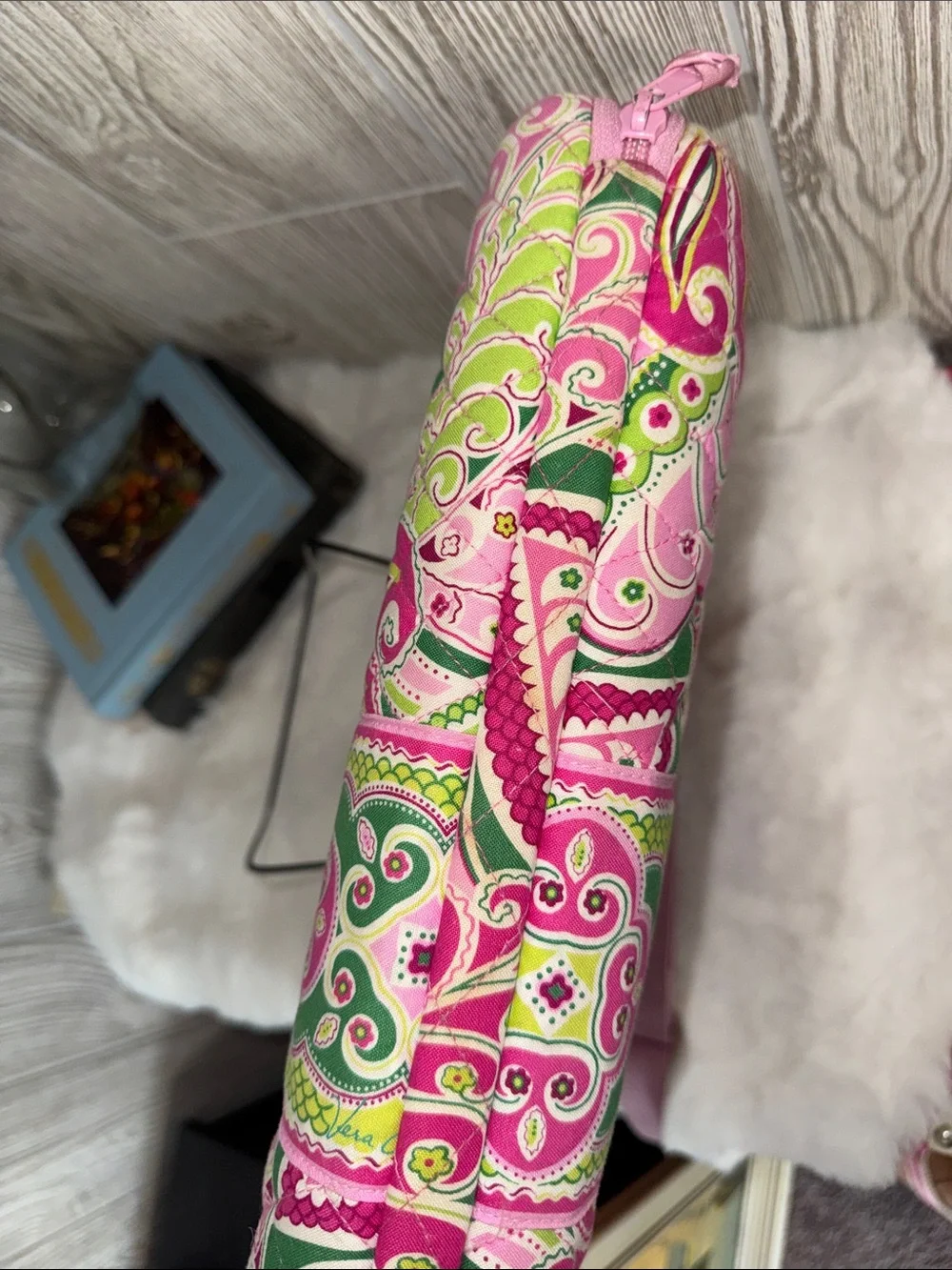 Vera Bradley Pink Floral Paisley Laptop Bag with Green Accents